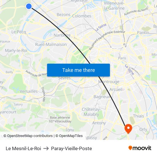 Le Mesnil-Le-Roi to Paray-Vieille-Poste map