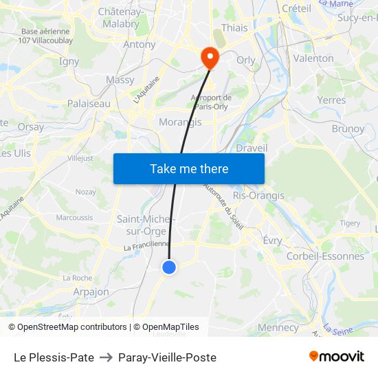 Le Plessis-Pate to Paray-Vieille-Poste map