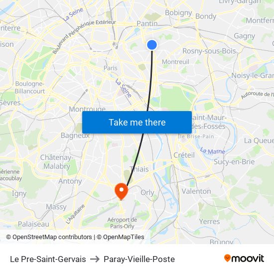 Le Pre-Saint-Gervais to Paray-Vieille-Poste map