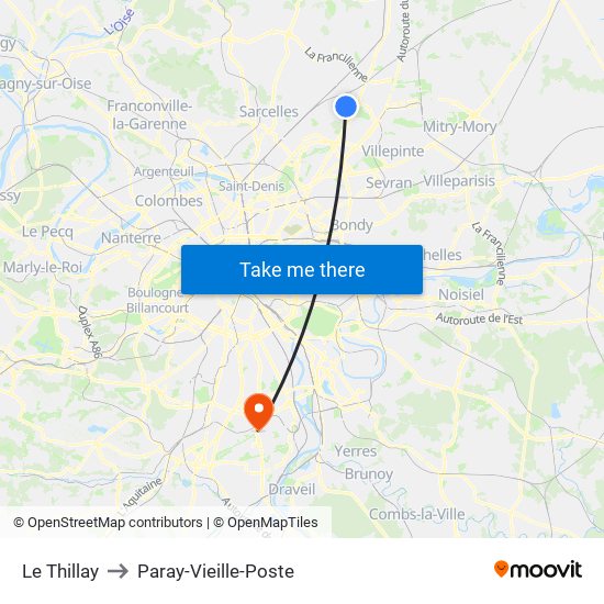 Le Thillay to Paray-Vieille-Poste map