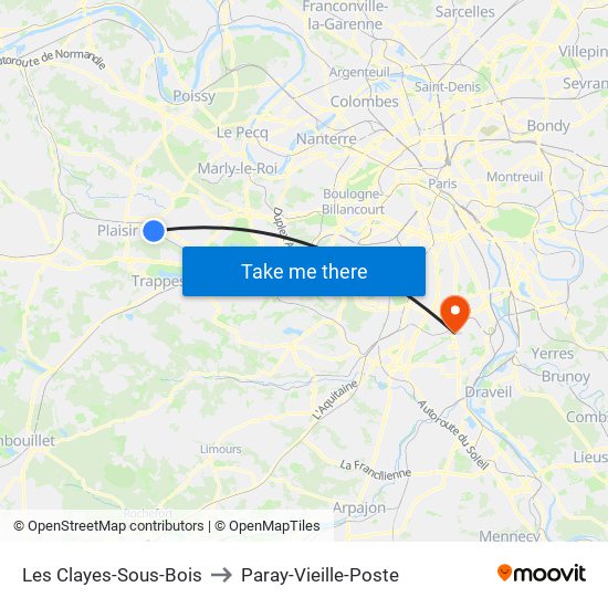 Les Clayes-Sous-Bois to Paray-Vieille-Poste map