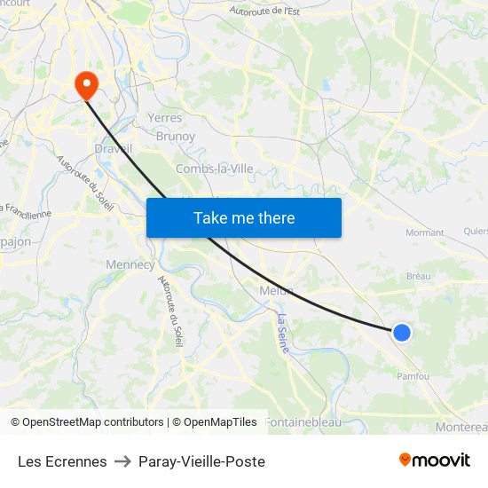 Les Ecrennes to Paray-Vieille-Poste map