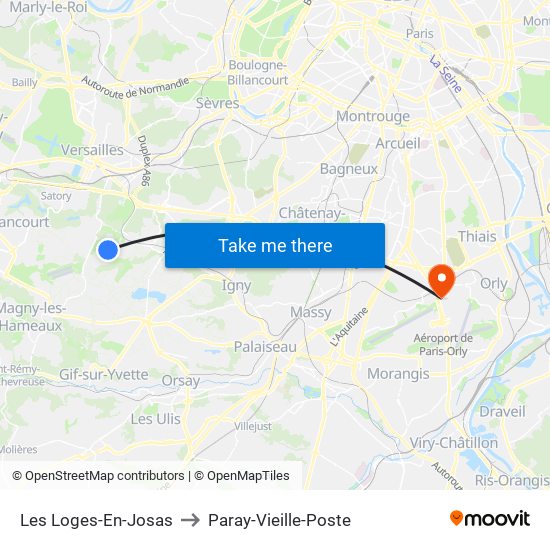 Les Loges-En-Josas to Paray-Vieille-Poste map