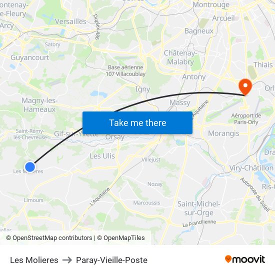 Les Molieres to Paray-Vieille-Poste map