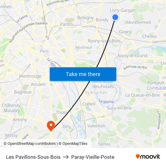 Les Pavillons-Sous-Bois to Paray-Vieille-Poste map