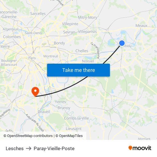 Lesches to Paray-Vieille-Poste map