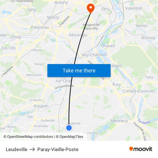 Leudeville to Paray-Vieille-Poste map