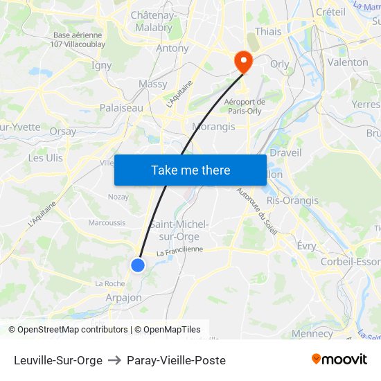 Leuville-Sur-Orge to Paray-Vieille-Poste map