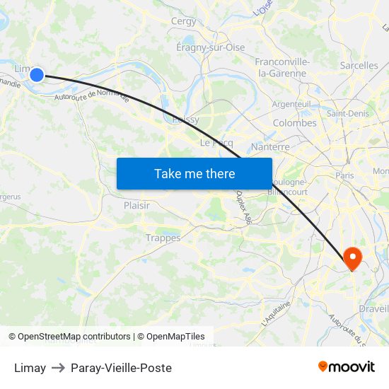 Limay to Paray-Vieille-Poste map