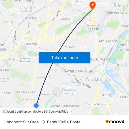 Longpont-Sur-Orge to Paray-Vieille-Poste map