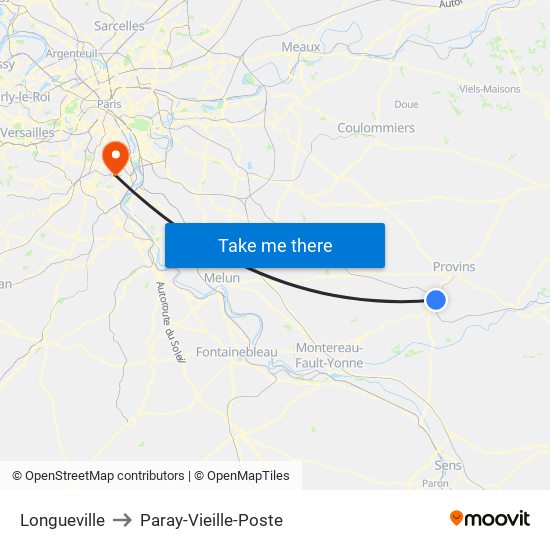 Longueville to Paray-Vieille-Poste map