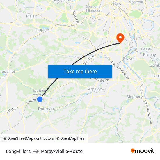 Longvilliers to Paray-Vieille-Poste map