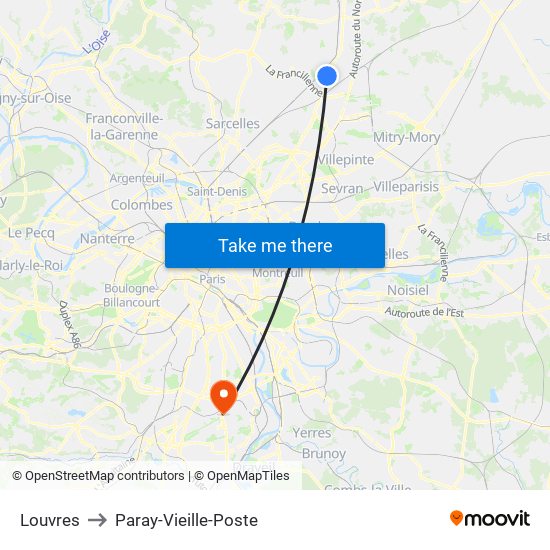 Louvres to Paray-Vieille-Poste map
