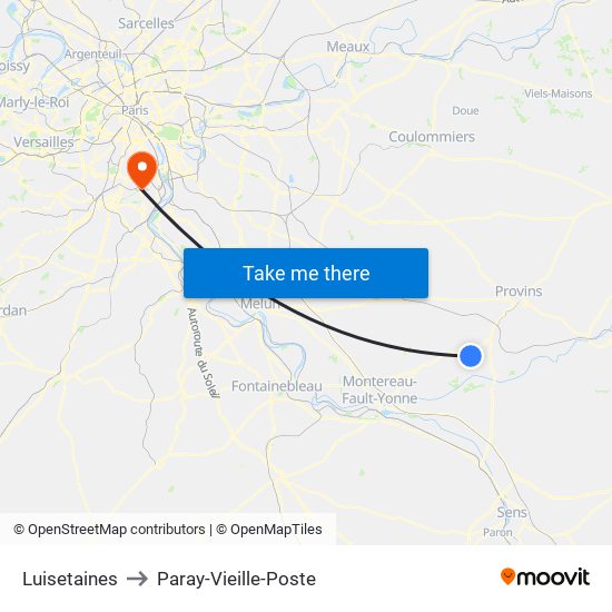 Luisetaines to Paray-Vieille-Poste map