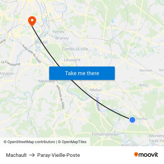 Machault to Paray-Vieille-Poste map