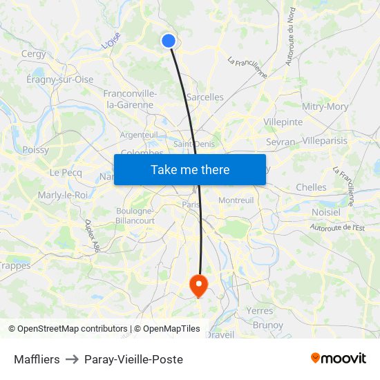 Maffliers to Paray-Vieille-Poste map