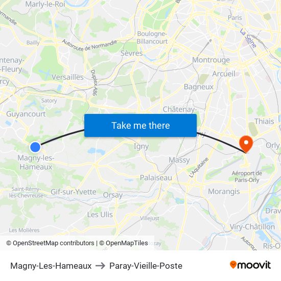 Magny-Les-Hameaux to Paray-Vieille-Poste map