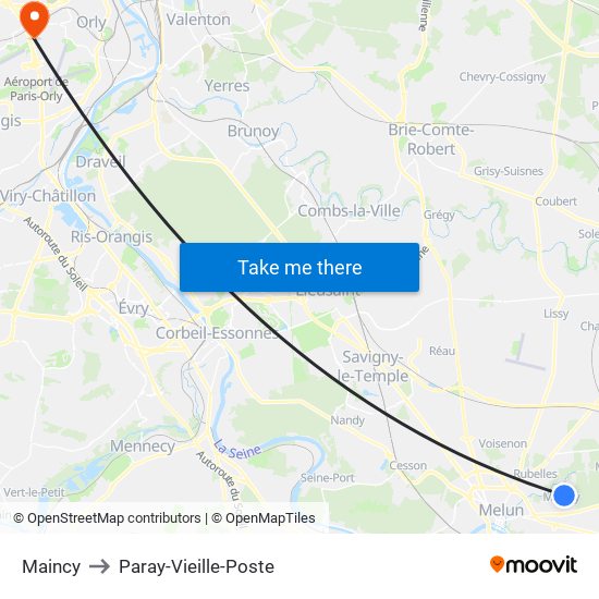 Maincy to Paray-Vieille-Poste map