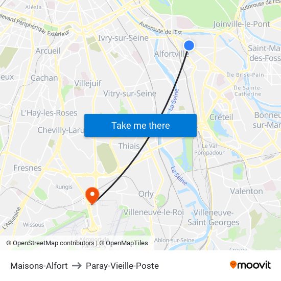 Maisons-Alfort to Paray-Vieille-Poste map