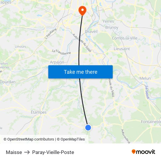 Maisse to Paray-Vieille-Poste map