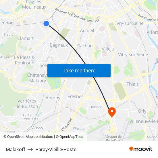 Malakoff to Paray-Vieille-Poste map