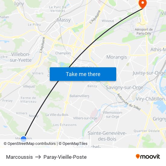 Marcoussis to Paray-Vieille-Poste map