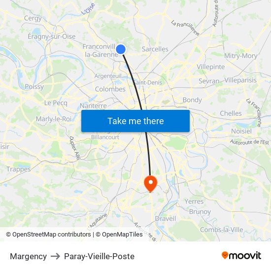 Margency to Paray-Vieille-Poste map