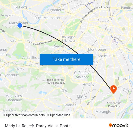 Marly-Le-Roi to Paray-Vieille-Poste map