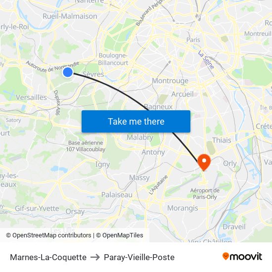 Marnes-La-Coquette to Paray-Vieille-Poste map