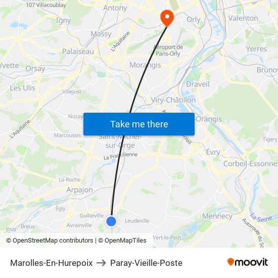 Marolles-En-Hurepoix to Paray-Vieille-Poste map