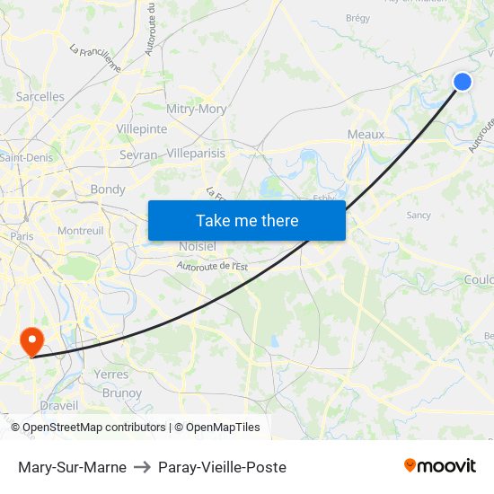 Mary-Sur-Marne to Paray-Vieille-Poste map