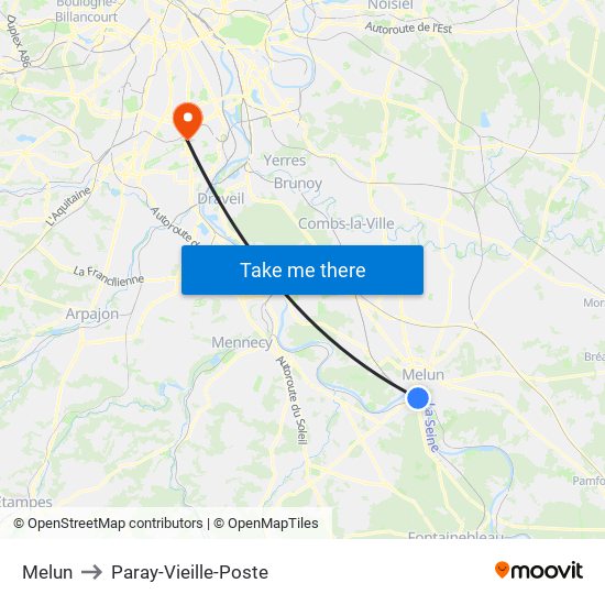 Melun to Paray-Vieille-Poste map