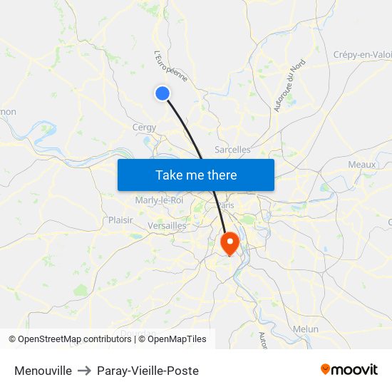 Menouville to Paray-Vieille-Poste map