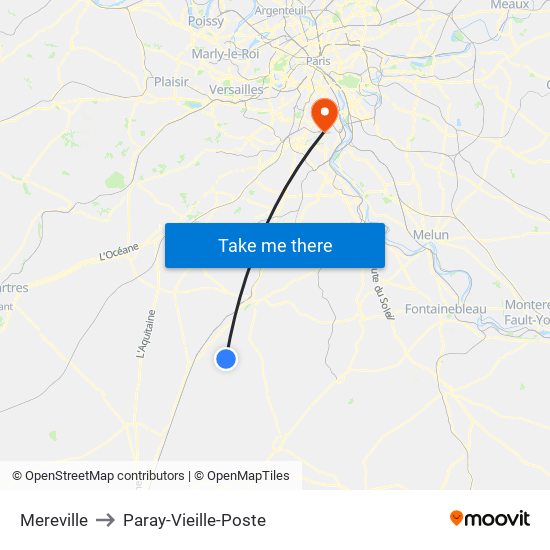 Mereville to Paray-Vieille-Poste map