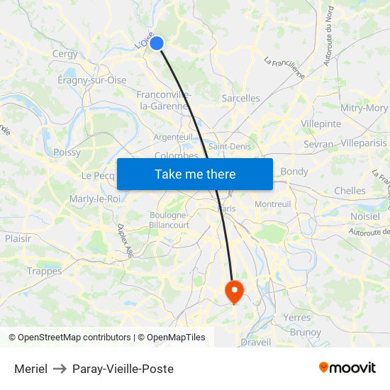Meriel to Paray-Vieille-Poste map