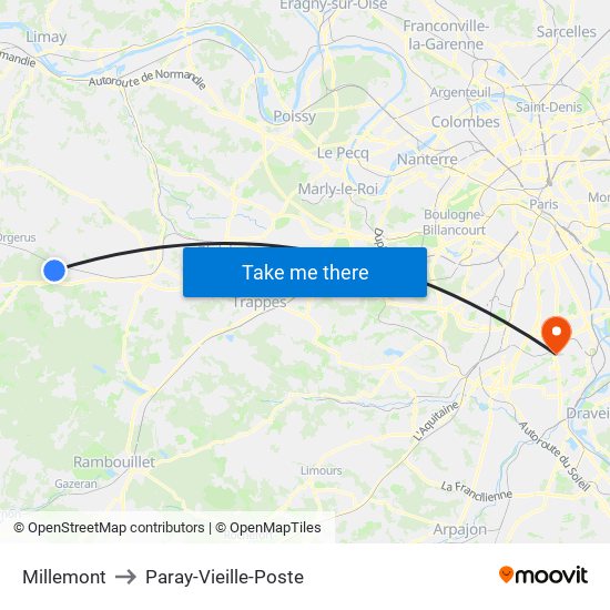 Millemont to Paray-Vieille-Poste map