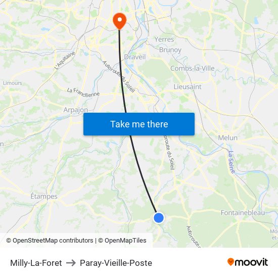 Milly-La-Foret to Paray-Vieille-Poste map