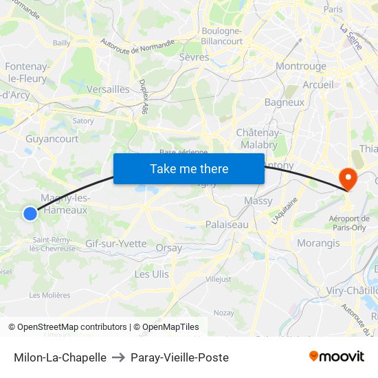 Milon-La-Chapelle to Paray-Vieille-Poste map