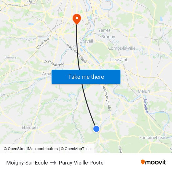 Moigny-Sur-Ecole to Paray-Vieille-Poste map