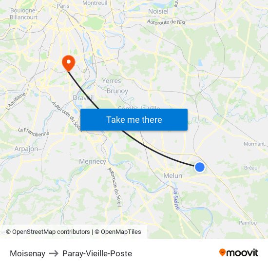 Moisenay to Paray-Vieille-Poste map