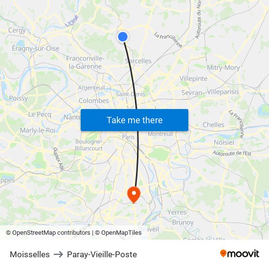 Moisselles to Paray-Vieille-Poste map