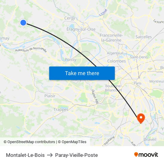 Montalet-Le-Bois to Paray-Vieille-Poste map
