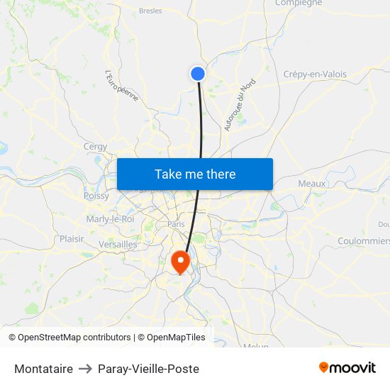 Montataire to Paray-Vieille-Poste map