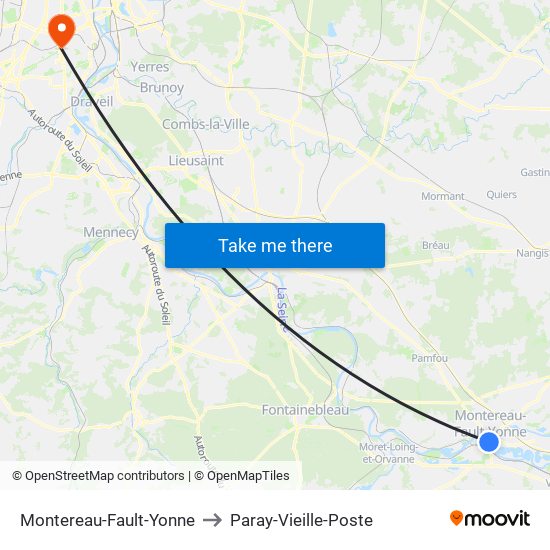 Montereau-Fault-Yonne to Paray-Vieille-Poste map