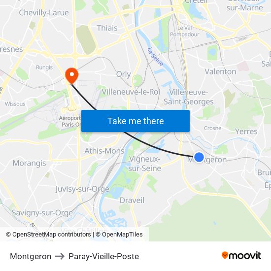 Montgeron to Paray-Vieille-Poste map