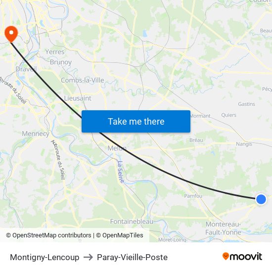 Montigny-Lencoup to Paray-Vieille-Poste map