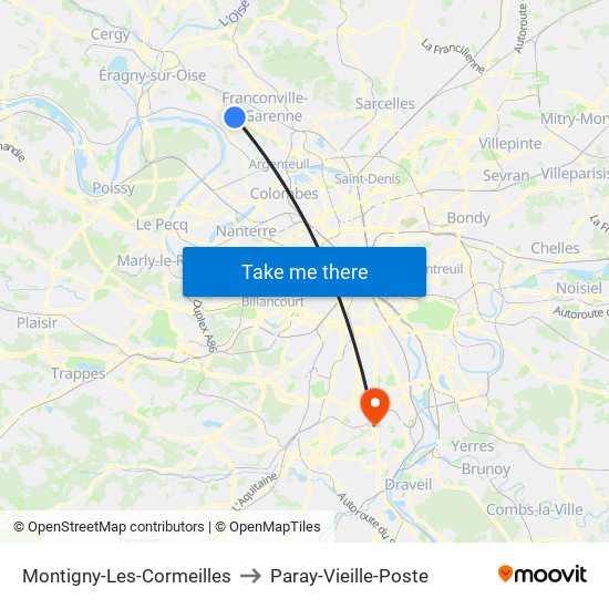 Montigny-Les-Cormeilles to Paray-Vieille-Poste map