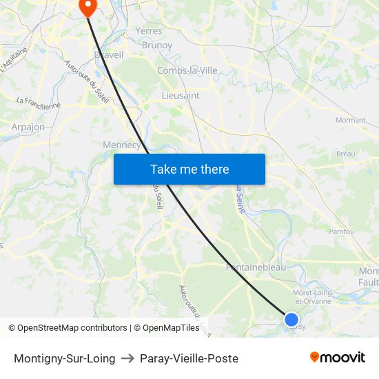 Montigny-Sur-Loing to Paray-Vieille-Poste map