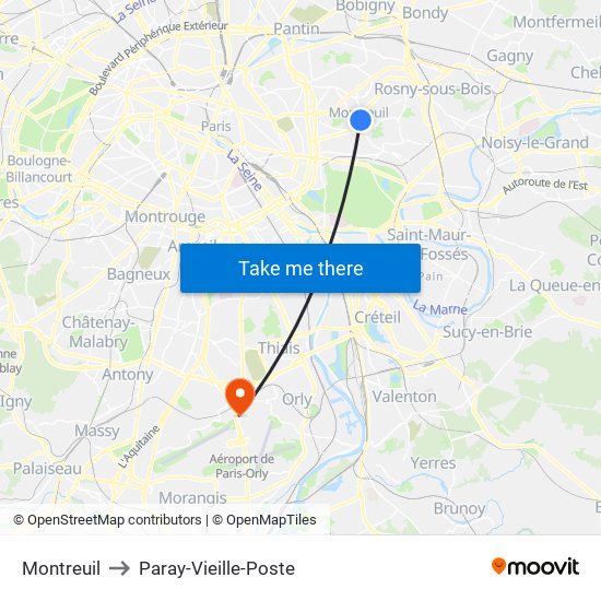 Montreuil to Paray-Vieille-Poste map