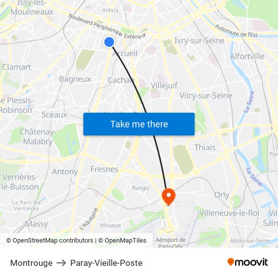 Montrouge to Paray-Vieille-Poste map